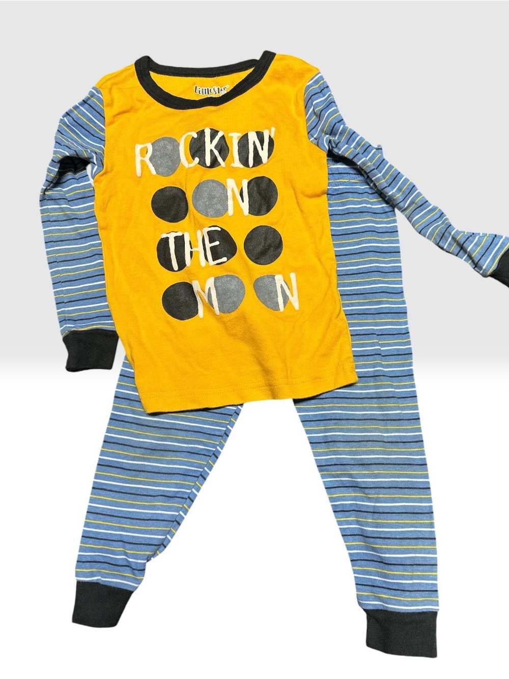 Yellow & Blue Kids Pajama Set - Graphic Tee Top